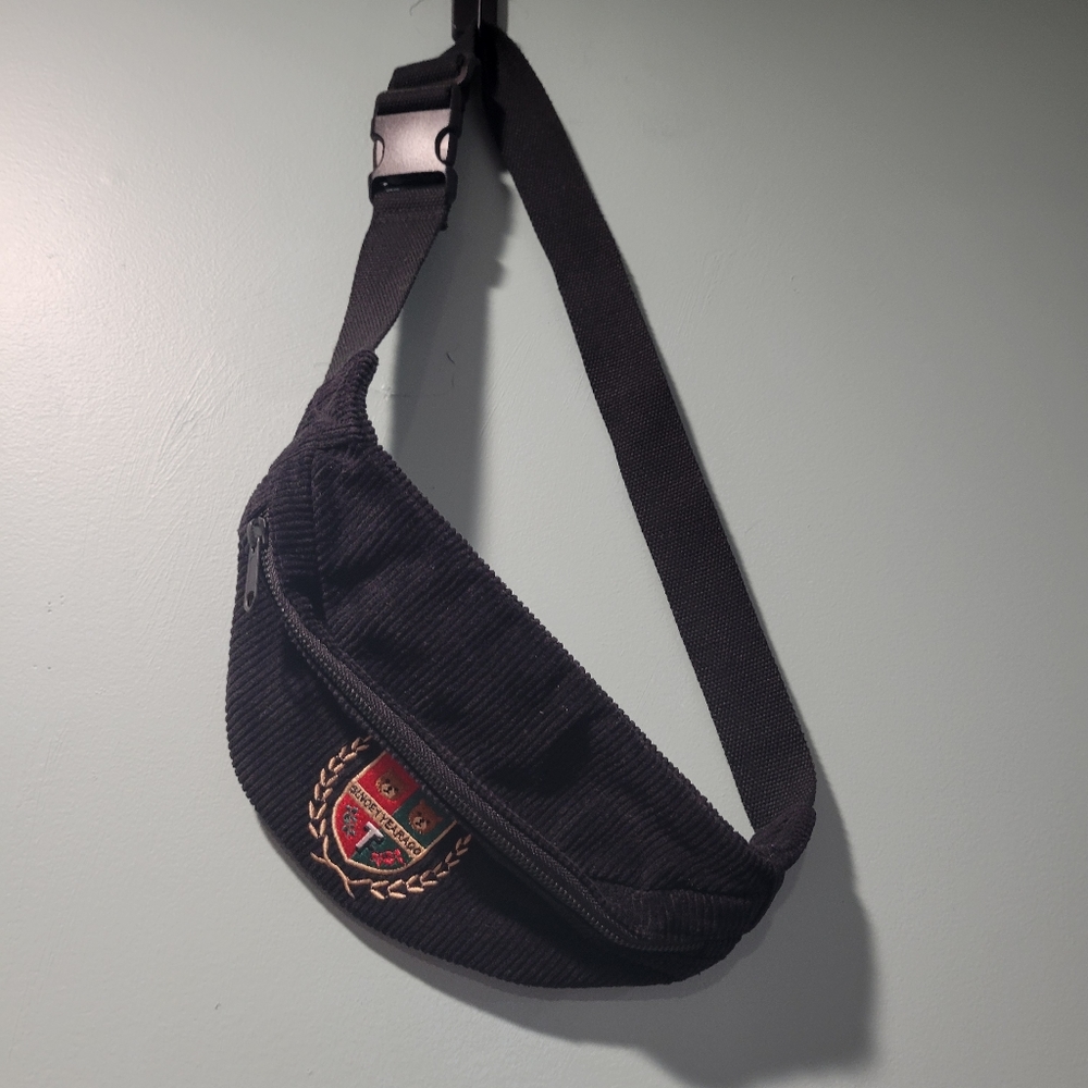 Teddy Fresh Black Corduroy Crest Academia Belt Bag  Fannypack Sling